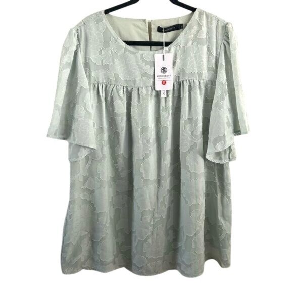 Merokeety Flowy Light Green Blouse Semi-Sheer Sleeve Romantic Pretty XL NWT - Picture 1 of 14